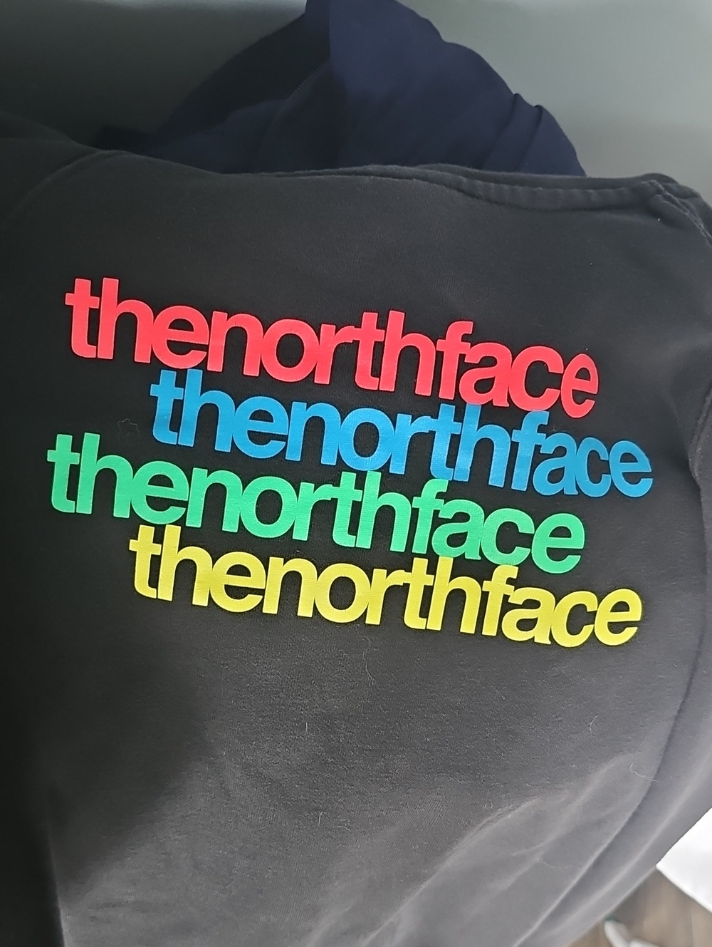 The North Face Black Sweatshirt  Multicolor Stacked Logo Women Large